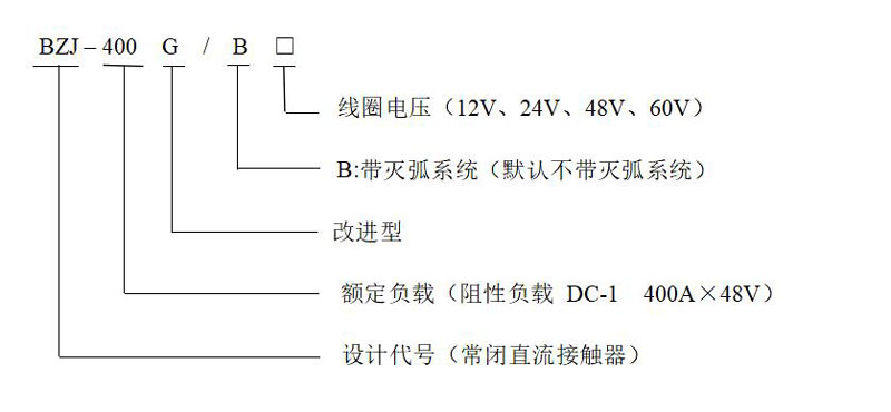 BZJ-400G 产品型号释义 低压直流接触器 BZJ-400G 产品型号释义
