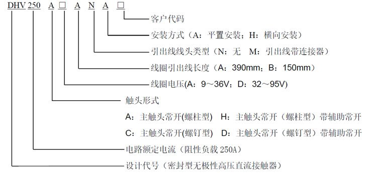 DHV250 DHV250无极性接触器 高压直流接触器 DHV250 DHV250无极性接触器