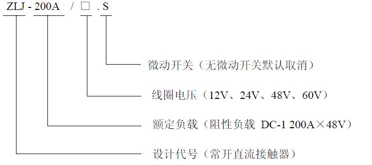 ZLJ-200A 产品型号释义 低压直流接触器 ZLJ-200A 产品型号释义