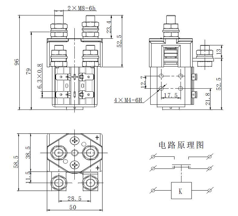 ZLJM-125D 1Z 外形安装尺寸及电路原理图 低压直流接触器 ZLJM-125D 1Z 外形安装尺寸及电路原理图