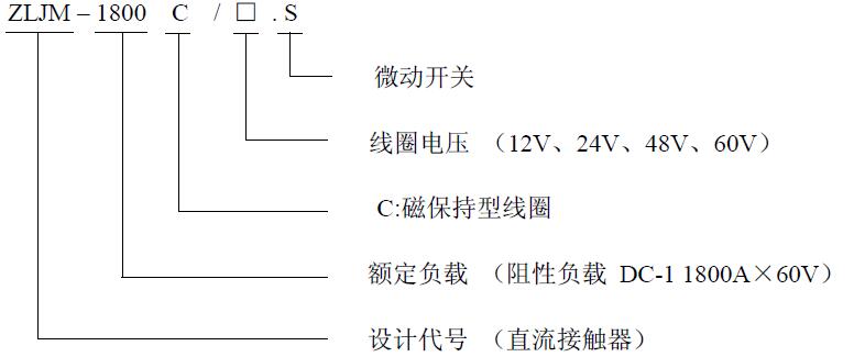 ZLJM-1800C 产品型号释义 低压直流接触器 ZLJM-1800C 产品型号释义