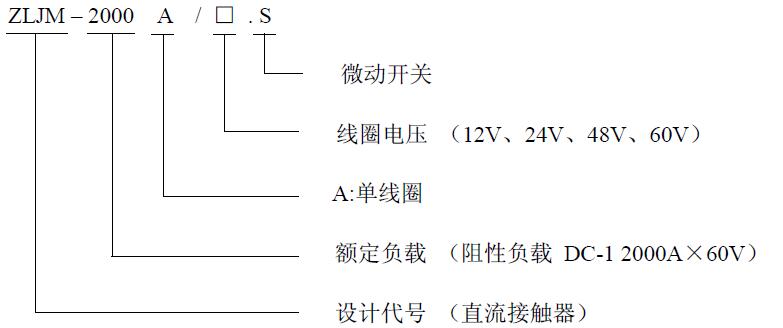 ZLJM-2000A 产品型号释义 低压直流接触器 ZLJM-2000A 产品型号释义