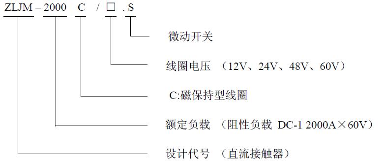ZLJM-2000C 产品型号释义 低压直流接触器 ZLJM-2000C 产品型号释义