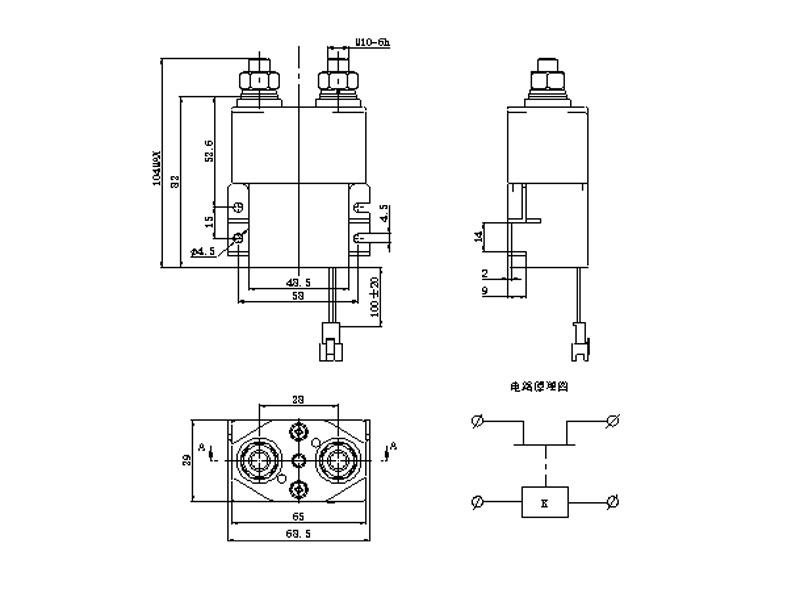 ZLJM-500C/A3 外形安装尺寸及电路原理图 低压直流接触器 ZLJM-500C/A3 外形安装尺寸及电路原理图